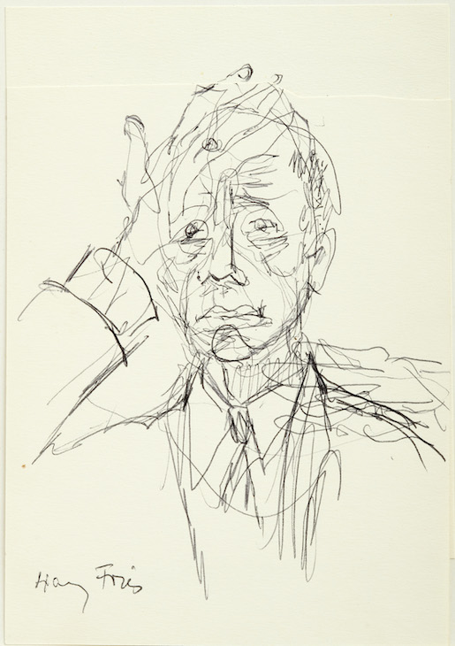 Hanny Fries, James Baldwin (1924-1987) I, o.J. {1965}, Kugelschreiber auf Papier auf Karton, 17,3 x 12 cm © Stiftung Righini-Fries Zürich, Foto: Reto Pedrini